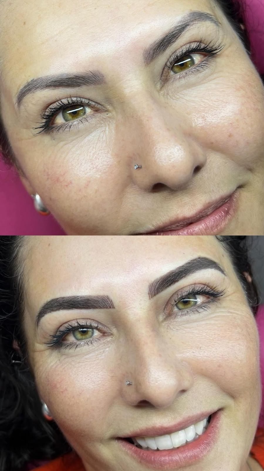 Antes e depois de micropigmentação de sobrancelha em pele madura, Curitiba