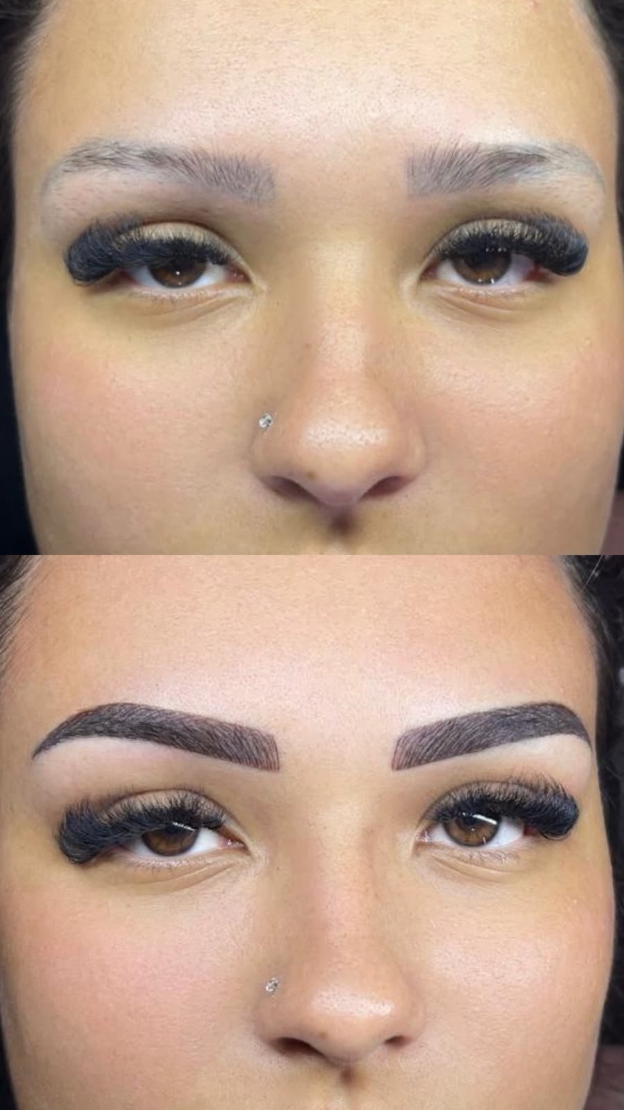 Antes e depois de micropigmentação de sobrancelha com efeito preenchido, Cajuru